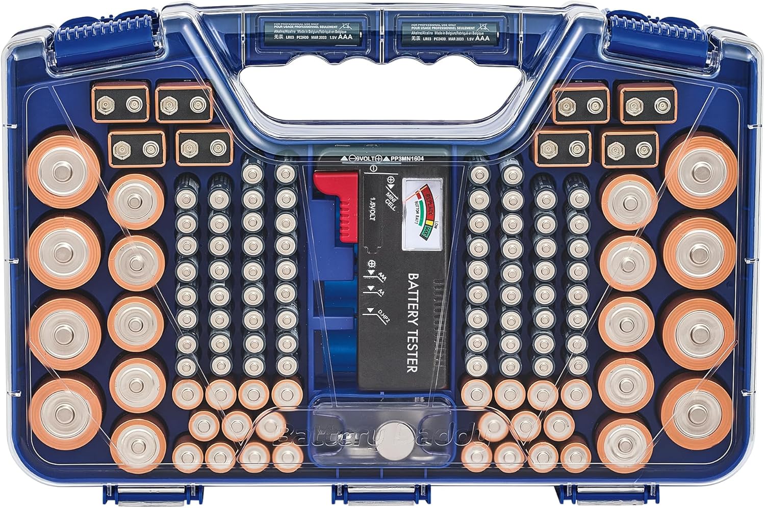 Ontel Battery Daddy Storage & Organizer Case with Tester, Stores & Protects Up to 180 Batteries, Double-Sided, Durable Design with Clear Locking Lid, Secure Latches & Portable Carrying Handle - Blue - Image 8