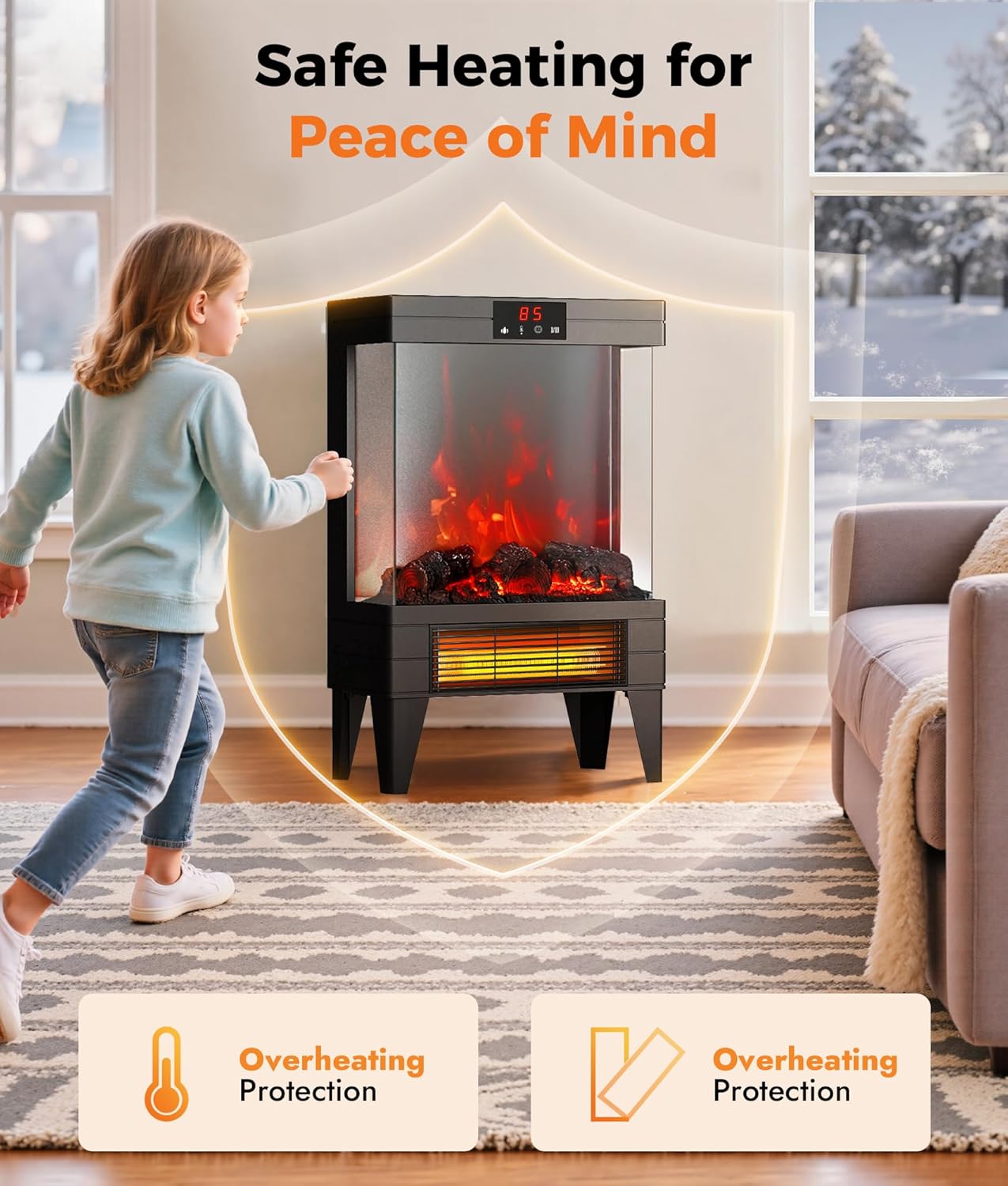 Electric Fireplace Stove Heater - Freestanding Fireplace Heater for Indoor Use with Realistic 3D Flame, Adjustable Thermostat & Remote, Quiet, Timer for Living Room and Bedroom - Image 4