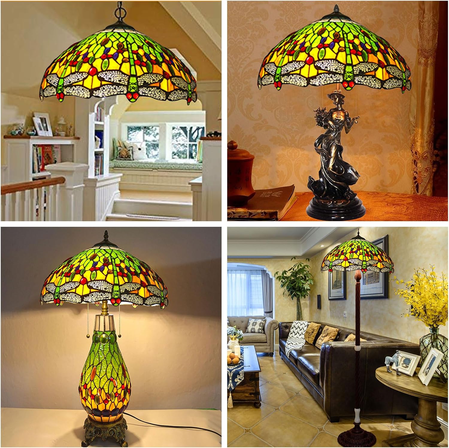 18 Inch Dragonfly Lamp Shade Replacement Only Tiffany Style Stained Glass Lampshades, Vintage Handmade Light Cover, Accessories for Table Lamp Pendant Light Floor Lamp,Green - Image 4