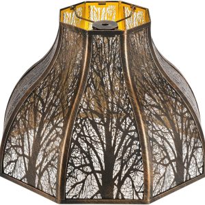 Etched Forest Large Metal Lampshade 5.32 X 13 X 9.5 Inch 8-Petal Lotus Shape Fits for Floor Lamp Table Lamp for Living Room Bedroom(Bronze Gold), Spider Fitter Lamp Shade