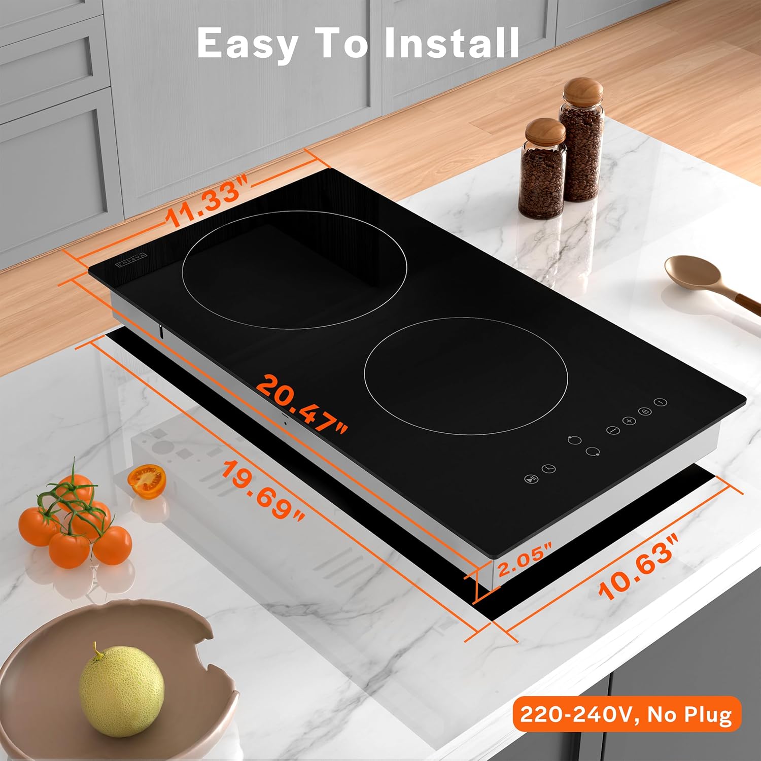 Empava 2 Burners Electric Cooktop, 12 Inch Radiant Stove with Child Safety Lock, Timer, Overheat Protection, All Kinds of Cookware, 3000W, 220-240V Hard Wired, No Plug, ETL Certified - Image 3