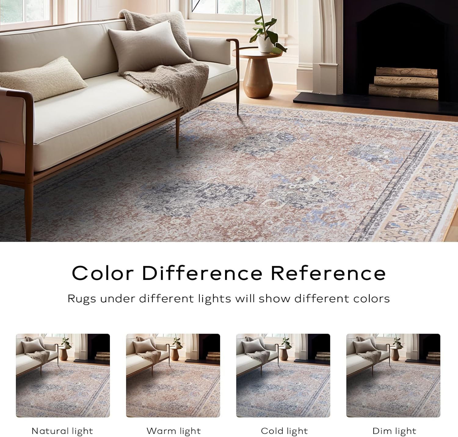 Ashler Boho Rug, 5x7 Area Rugs, Vintage Rugs, Large Area Rugs for Living Room, Bedroom, Kitchen, Dinner, Beige/Natural/Light Coffee Home Decor, Non-Slip & Machine Washable Rugs, Rectangular - Image 5