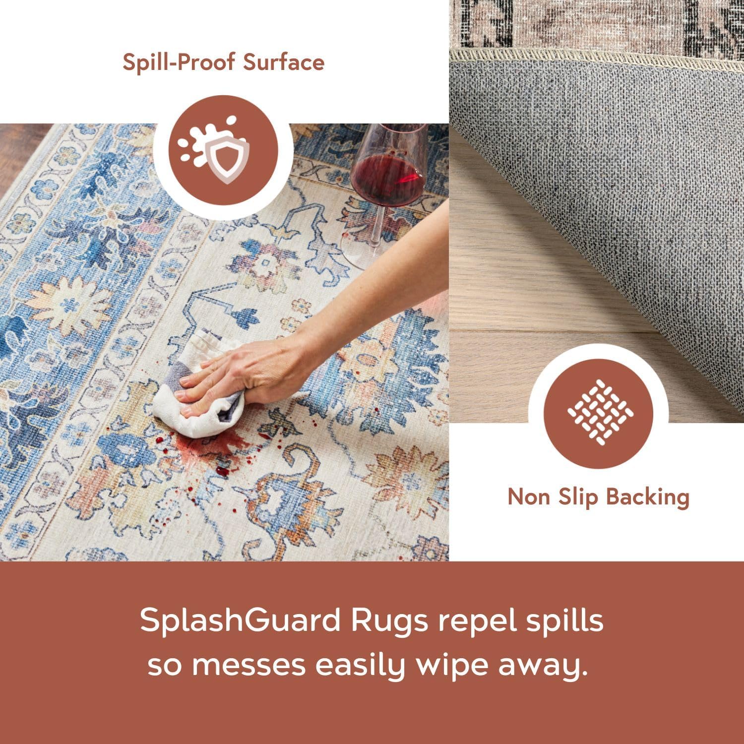 nuLOOM 6' x 9' Machine Washable Area Rug with Waterproof Spill Proof Surface, Non Slip Backing and Stain Resistant for Living Room, Bedroom, Kitchen, Dining Room, Davi Taupe - Image 5