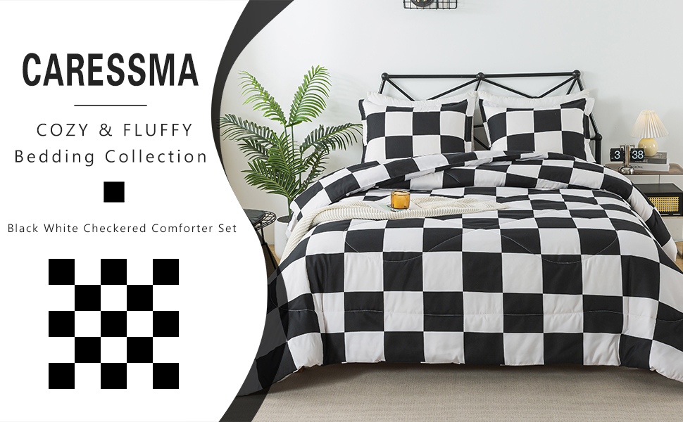 black white plaid comforter set 3 pieces