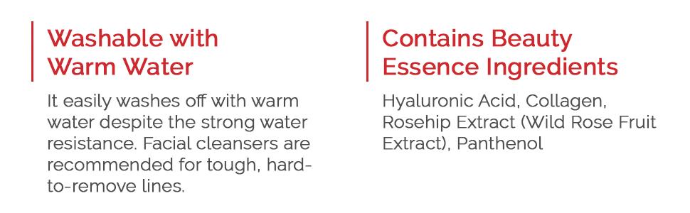 washable with warm water, contains beauty essence ingredients