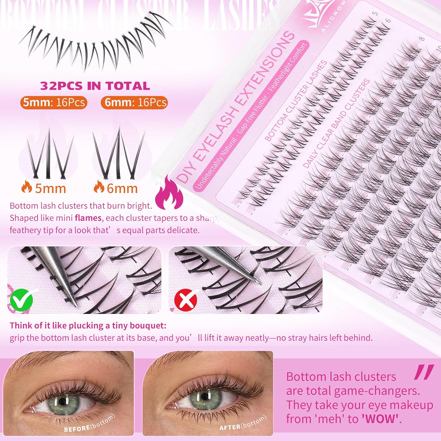 Natural Lash Clusters Kit Wispy Eyelash Clusters Kit with Bottom Eyelashes C Curly Lash Extension Kit with Invisible Band DIY Individual Lashes Kit with Lash Bond and Seal 132Pcs - Image 4
