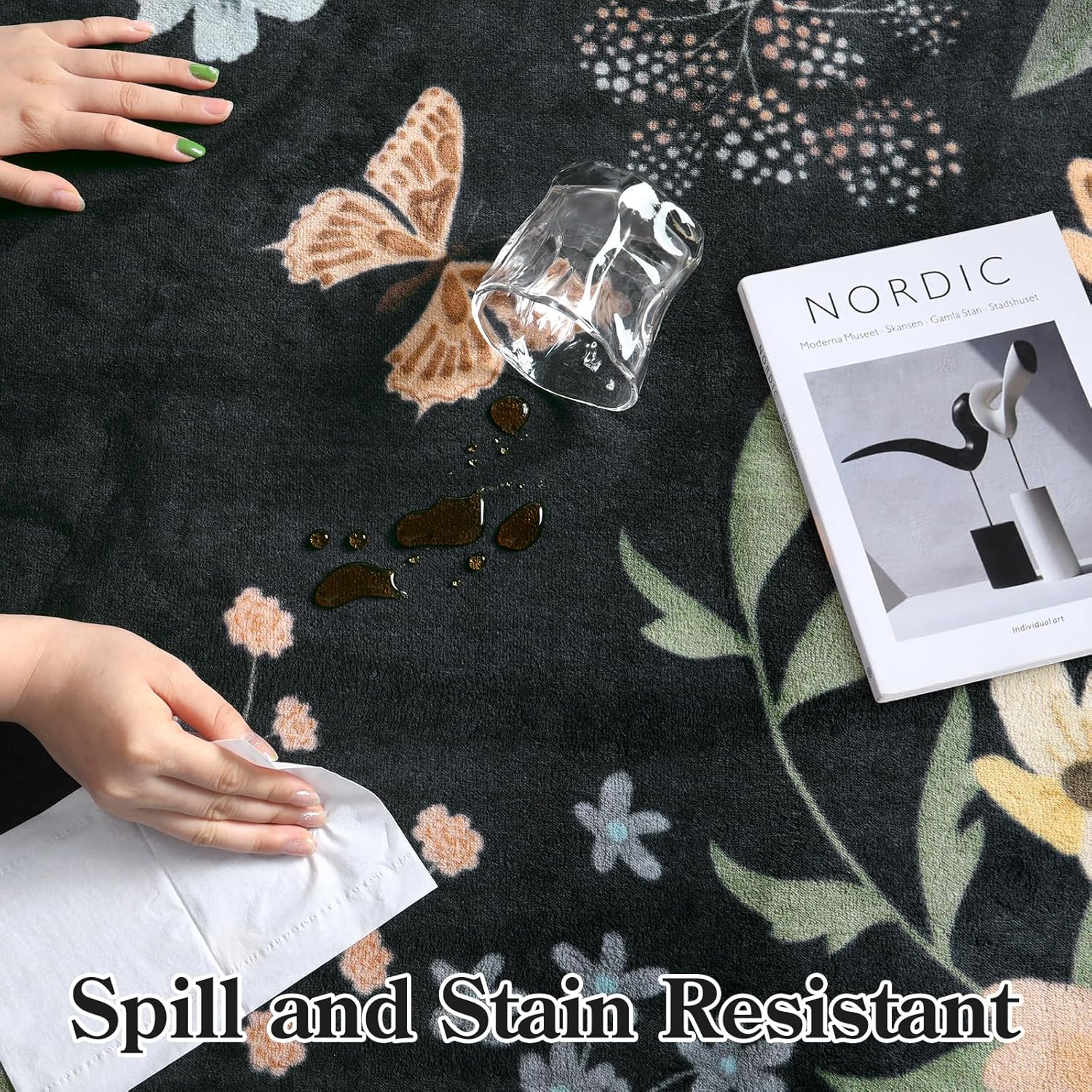 Lahome Floral Rugs for Living Room, 5x7 Area Rugs Ultra-Thin Soft Washable Rug, Non-Slip Bedroom Rug Stain Resistant Lightweight Boho Low-Pile Throw Carpet for Dining Room Office (5x7ft,Black/Grey) - Image 7