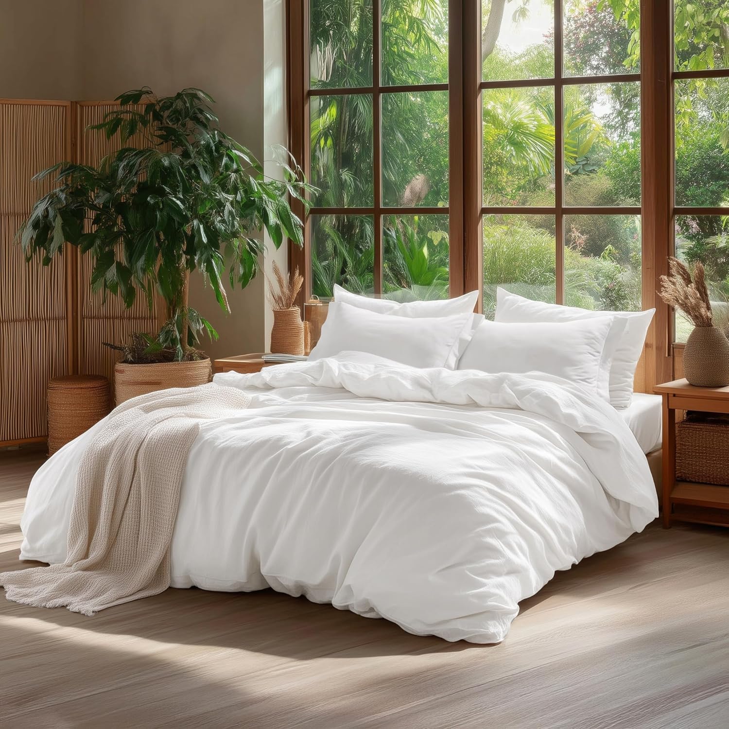 Bedsure 100% Washed Cotton Duvet Cover Queen Size - Natural White Minimalist Cotton Duvet Cover Linen Like for All Seasons - GentleSoft™ Plain Simple Bedding (Natural White, Queen, 90"x90") - Image 8