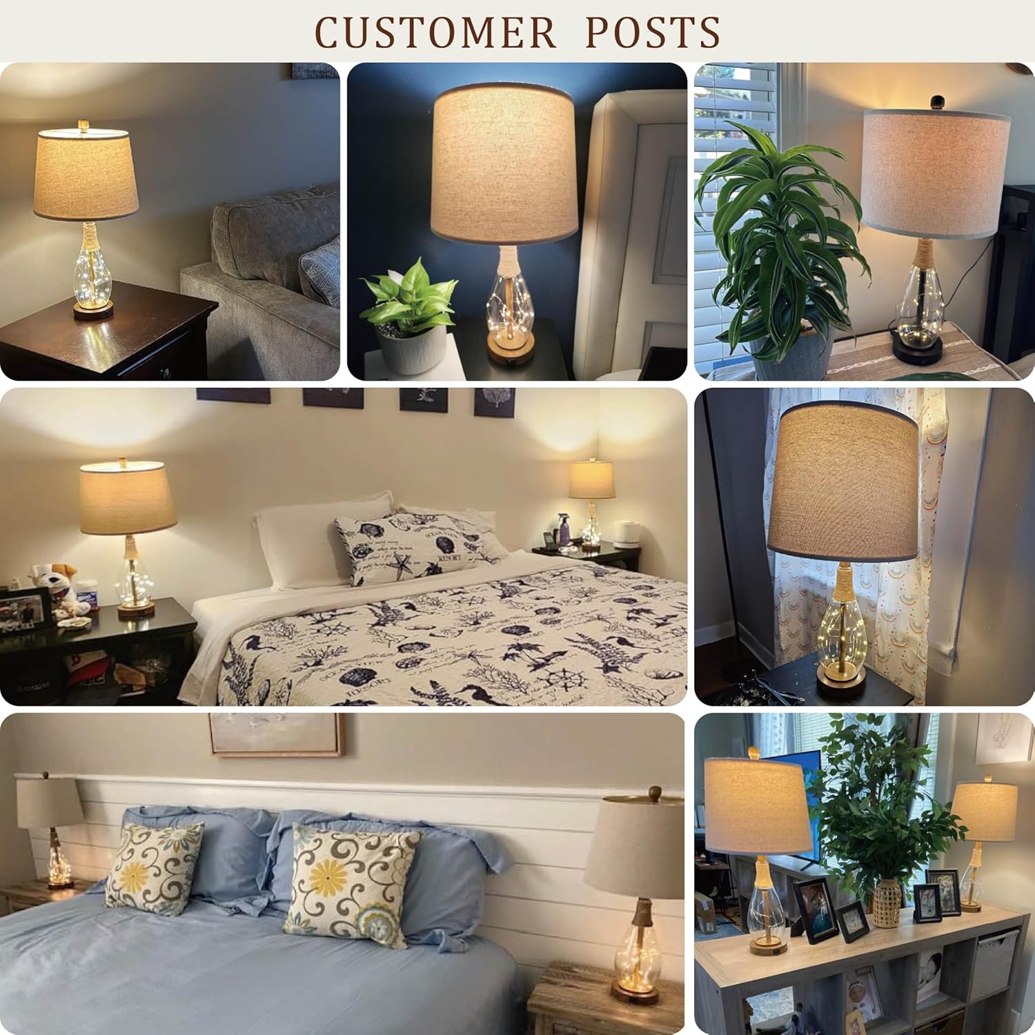 OYEARS 23" USB A+C Table Lamp Set of 2 Modern Bedside Lamps Retro Farmhouse Rattan Glass Nightstand Nightlight Lamps for Bedroom Living Room Dorm,Two Light Points - Image 5