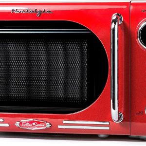 Nostalgia Retro Compact Countertop Microwave Oven - 0.7 Cu. Ft. - 700-Watts with LED Digital Display - Child Lock - Easy Clean Interior - Red
