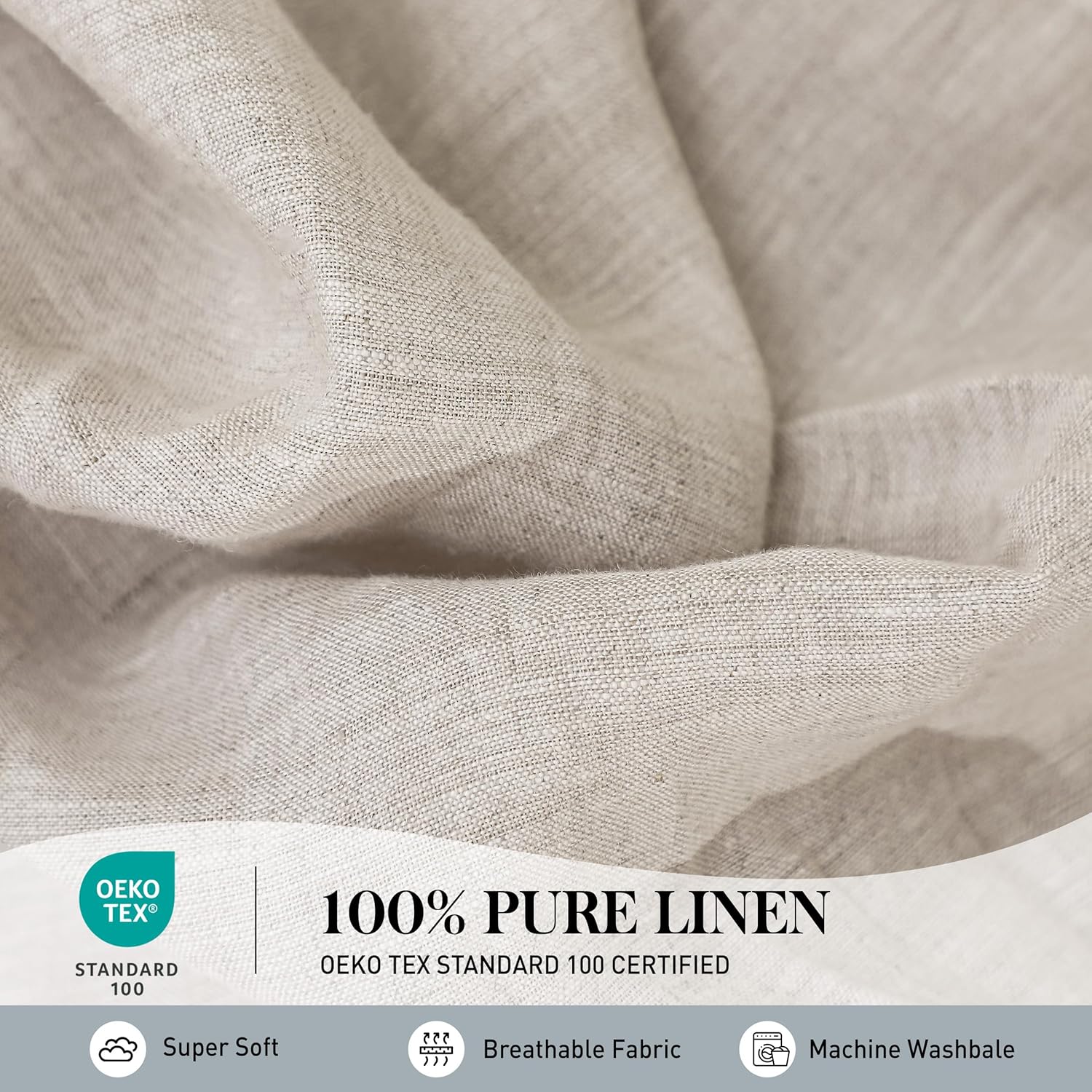 Simple&Opulence 100% Pure Linen Sheet Set King Size, Natural French Flax Solid Color 4 Pcs Washed Breathable, Farmhouse Bedding (1 Flat Sheet,1 Fitted Sheet,2 Pillowcases)-Embroidery Linen - Image 2