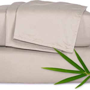 Pure Bamboo King Sheets, Genuine 100% Organic Viscose Derived from Bamboo Bed Sheet Set, Luxuriously Soft & Cooling, Double Stitching, 2 Year Quality Promise (King, Sand)