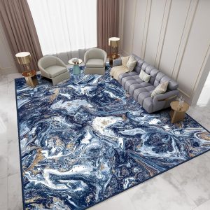 Washable Area Rug 6x9 - Artistic Style Modern Rug for Living Room Bedroom Dining Room, Soft Low Pile Machine Washable Carpet, Non Slip Non Shedding Area Rug - Dark Blue/Gold, 6'x9'