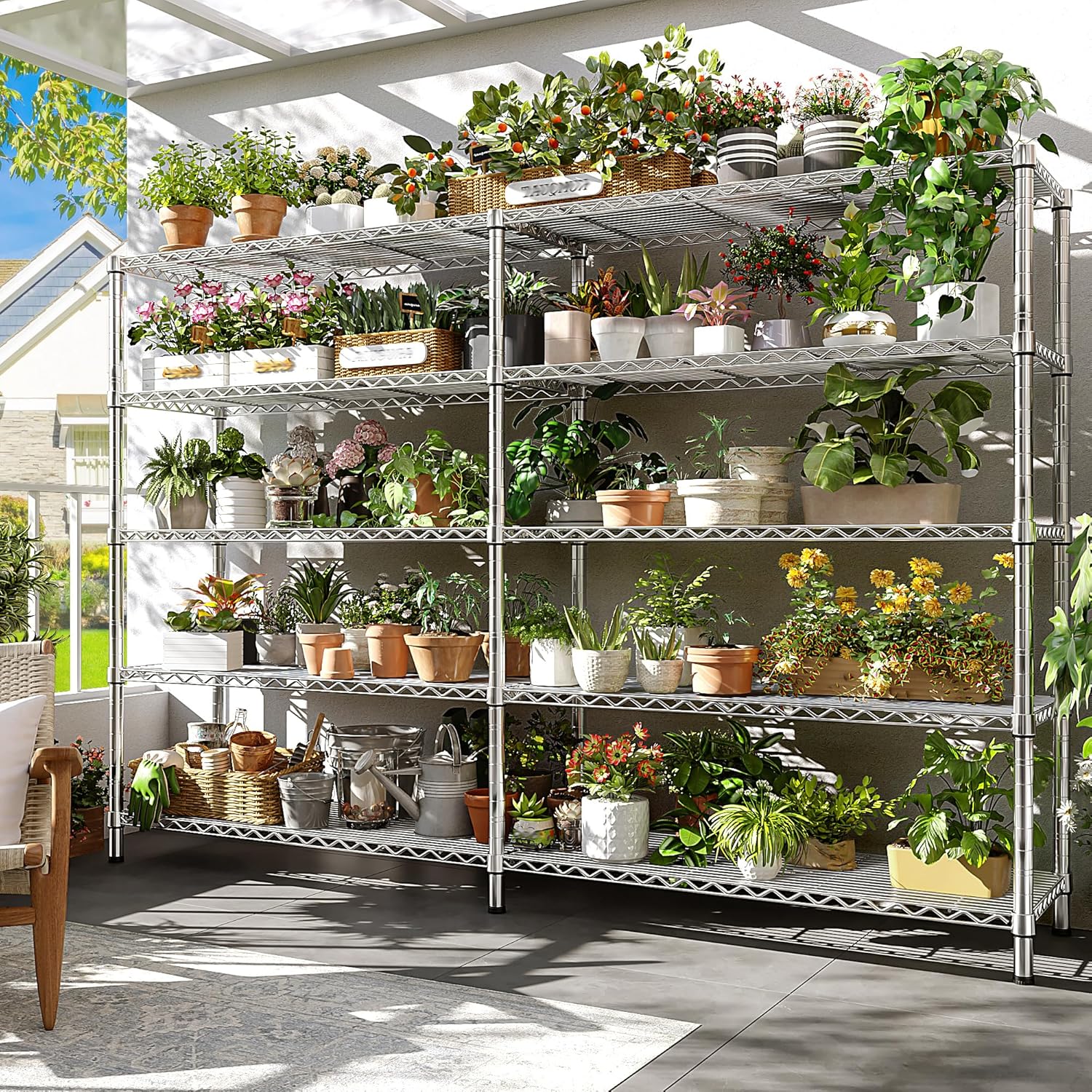 REIBII 70" W Wire Shelving Load 1500LBS, Metal Shelving 5-Tier Storage Shelves Metal Shelves for Storage Adjustable Shelving Rack for Pantry Kitchen Commercial School 70" W*15.8" D*72.4" H,Chrome - Image 5