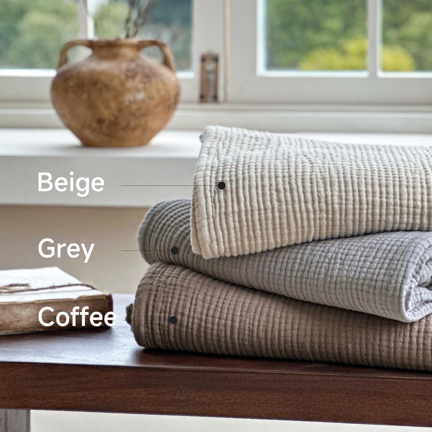 Simple&Opulence 100% Cotton Muslin Blanket King Size, Lightweight Breathable 4 Layering Gauze Blanket for Bed Couch Camping, Soft Bedspread Coverlet All-Season Use (Coffee, 104" x 92") - Image 5