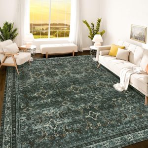 Istana 9x12 Area Rug - Dark Green 9 x 12 Area Rugs for Living Room - Foldable Rugs for Bedroom/Living Room Rug 9x12 - Stain Resistant Washable Rugs - Eco-Friendly Area Rugs