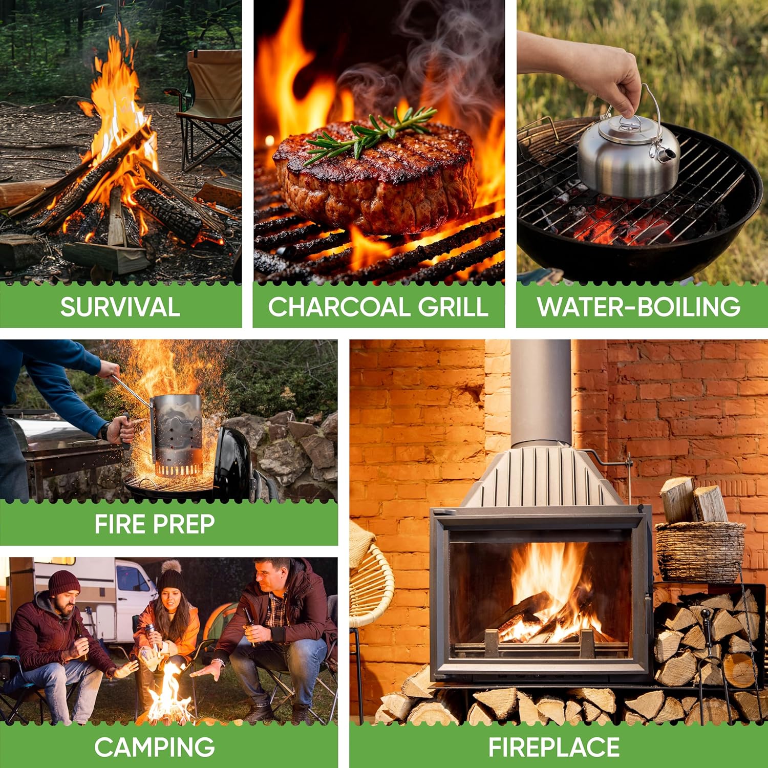 Inflame Fire Starters 300 pcs Fire Starters for Campfires, Grill, BBQ, Fireplace, Woodstove - Charcoal Starter - Waterproof, Weather-Resistant - Natural Wood Fireplace Starters - Image 8