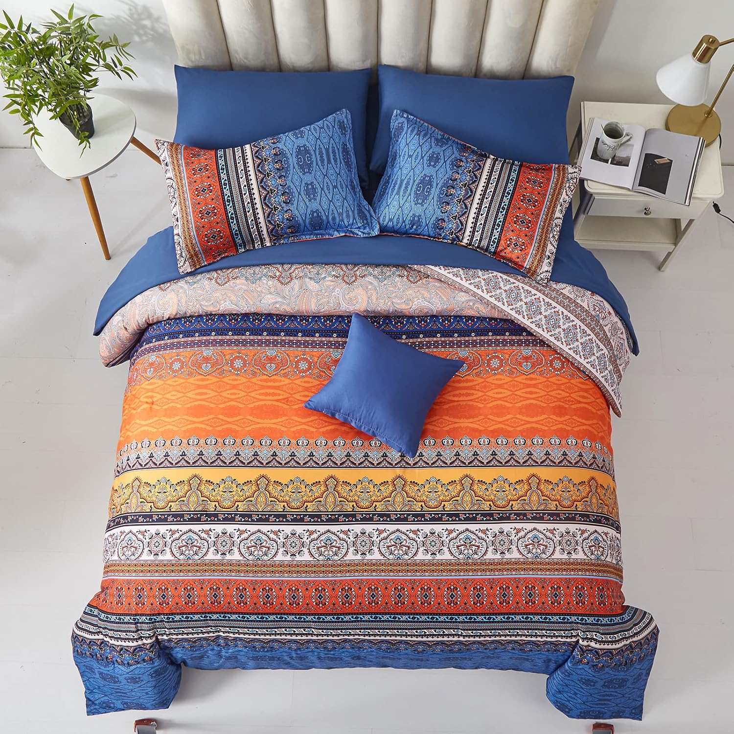 Cottolester Boho Comforter Set King Size 8 Piece Bed in a Bag Burnt Orange Paisley Fall Comforter and Sheet Set Bohemian Striped Bedding Set,Soft Microfiber Complete Bedding Set - Image 4