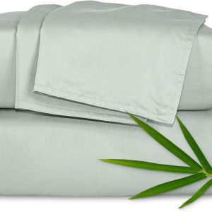 Pure Bamboo Queen Sheets, Genuine 100% Organic Viscose Derived from Bamboo Bed Sheet Set, Luxuriously Soft & Cooling, Double Stitching, 2 Year Quality Promise (Queen, Sea Glass)