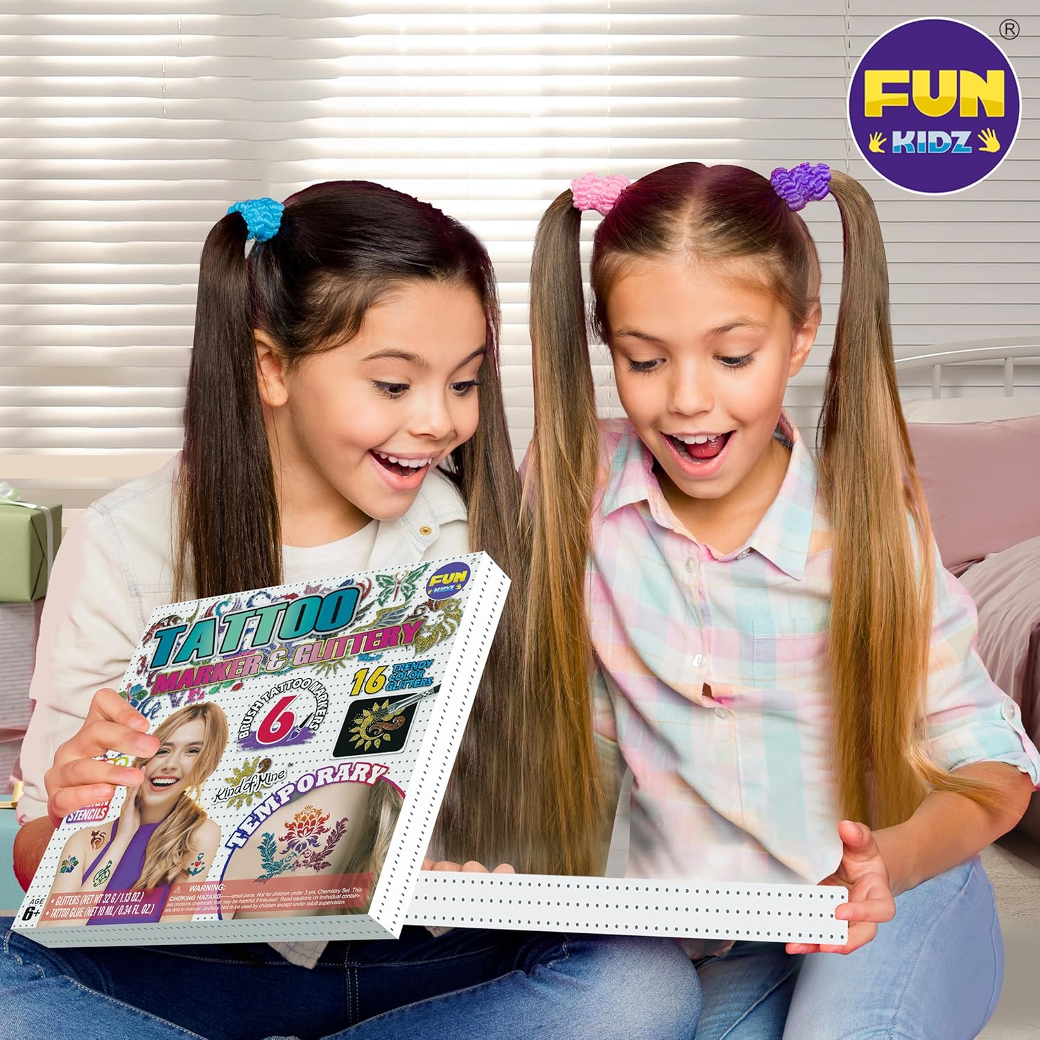 Tattoo Kit for Kids Ages 8-12, FunKidz 6 Double Tips Sparkle Brush Body Art Markers for Skin Plus Temporary Glitter Tattoo Kits With 106 Cute Tattoo Stencils Tattoo Glues Cool Presents for Tween Girls - Image 6