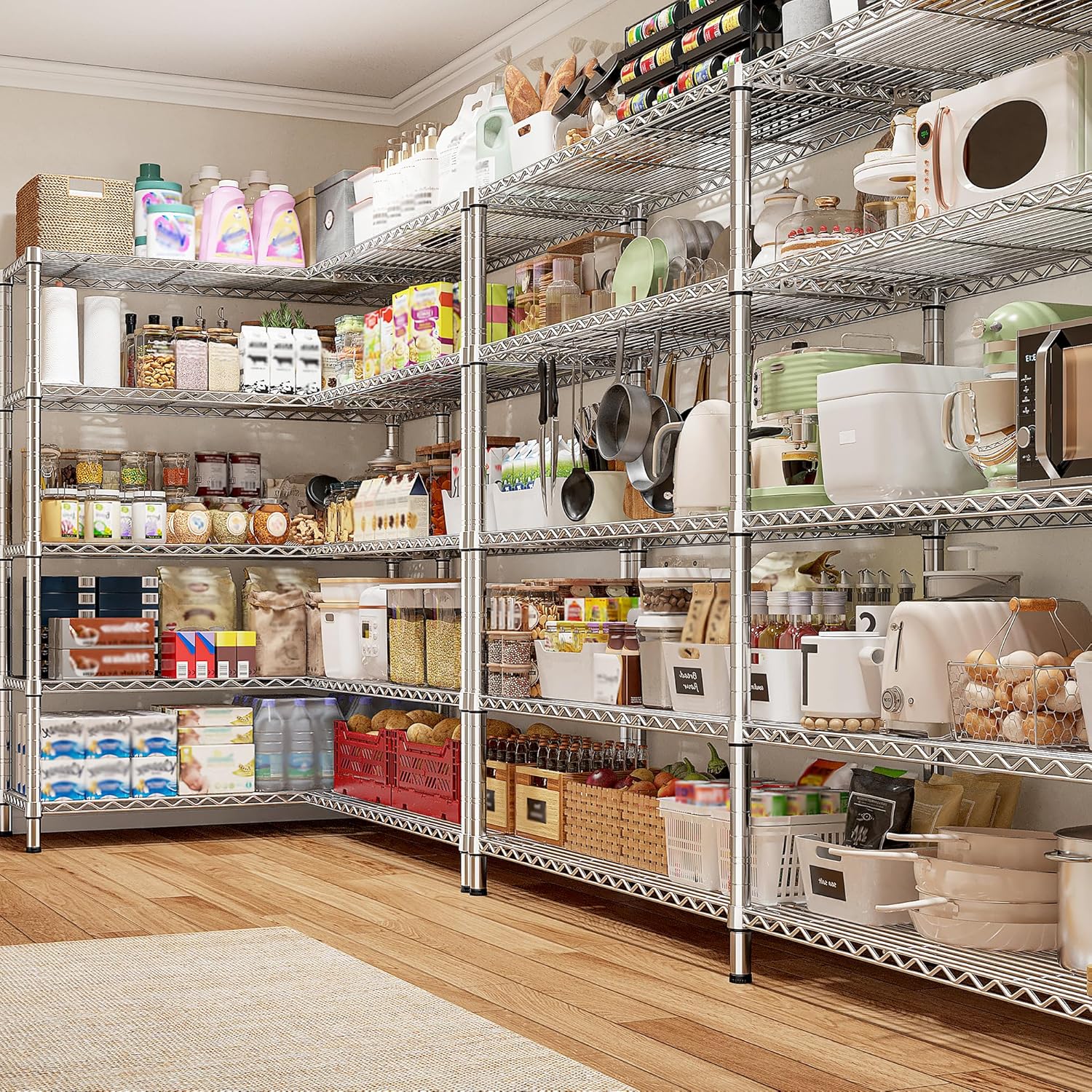 REIBII 70" W Wire Shelving Load 1500LBS, Metal Shelving 5-Tier Storage Shelves Metal Shelves for Storage Adjustable Shelving Rack for Pantry Kitchen Commercial School 70" W*15.8" D*72.4" H,Chrome - Image 3