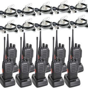 BAOFENG BF-888S Walkie Talkies for Adults Rechargeable Long Range 16 Channel Professional Walky Talky and Security Headphones Flashlight Li-ion Battery and Charger (10 Pack)