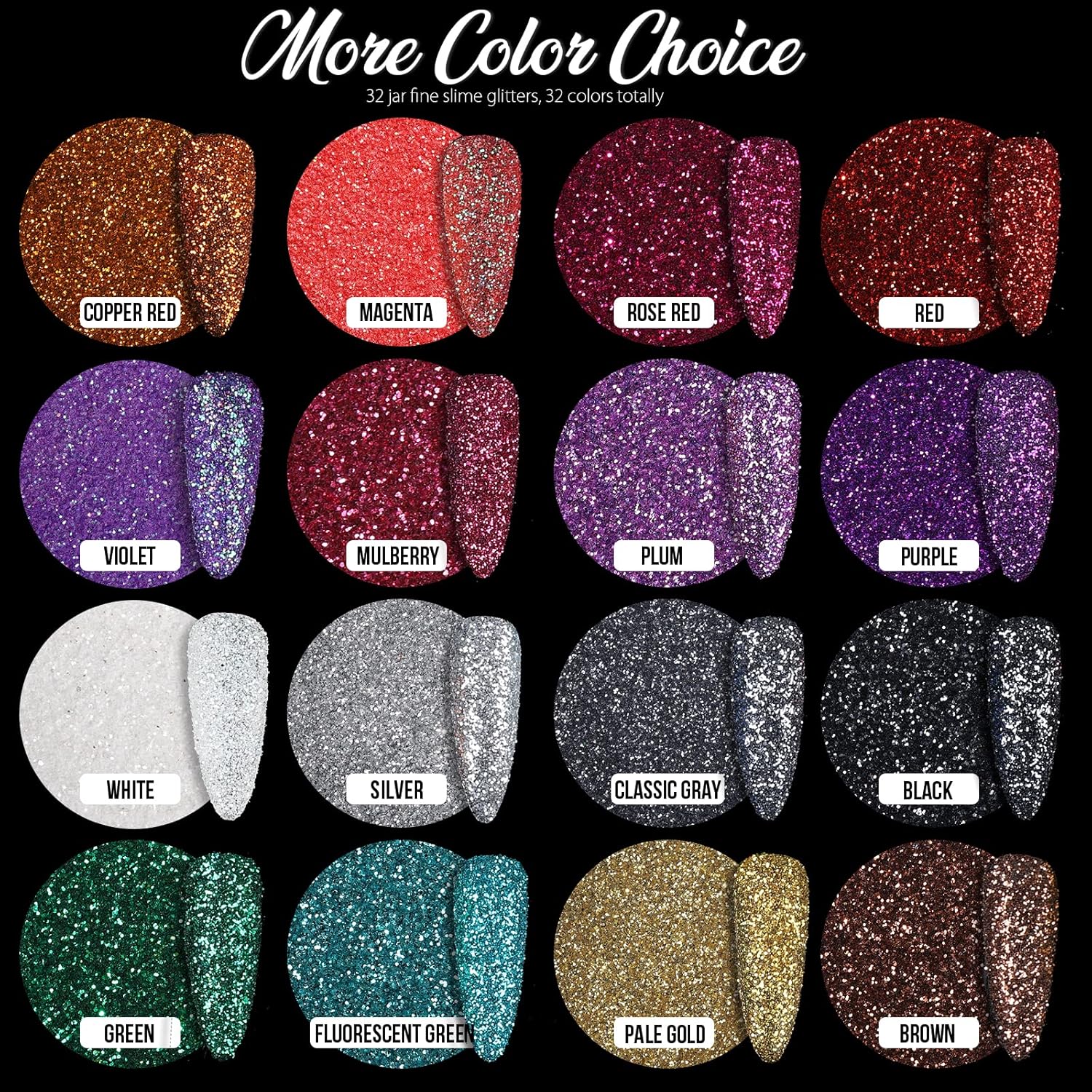 Teenitor Fine Glitter, 32 Jars, Each 8g GlitterAssorted Set for Color Arts and Craft , Eyeshadow, Makeup, Nail Art Pigment - Image 3