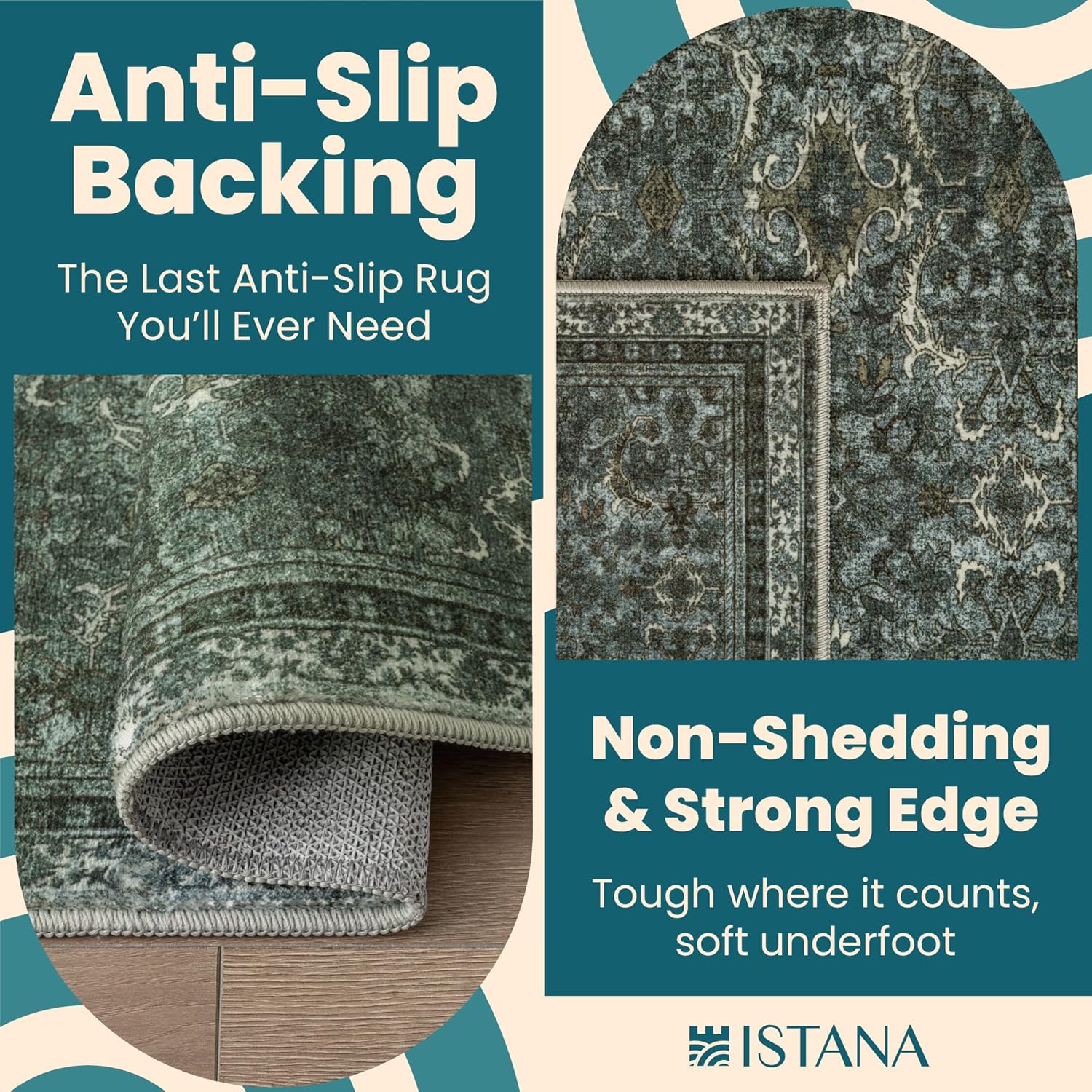 Istana 9x12 Area Rug - Dark Green 9 x 12 Area Rugs for Living Room - Foldable Rugs for Bedroom/Living Room Rug 9x12 - Stain Resistant Washable Rugs - Eco-Friendly Area Rugs - Image 4