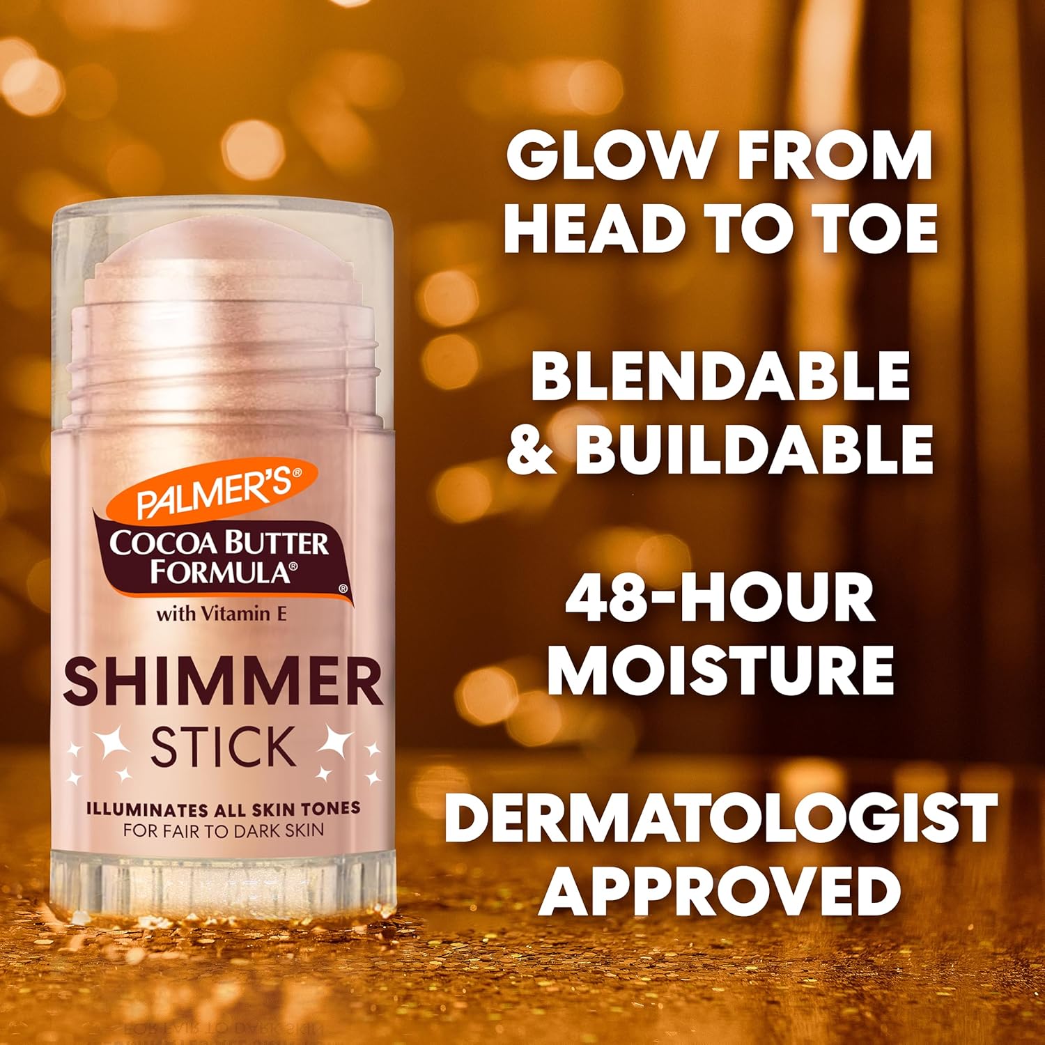 Palmer's Cocoa Butter Formula Body Shimmer Stick with Vitamin E, 1 Oz, Radiant Highlighter Makeup for Body Glow, Provides 48-Hour Moisture, All Skin Tones & Types, Dermatologist Approved - Image 4