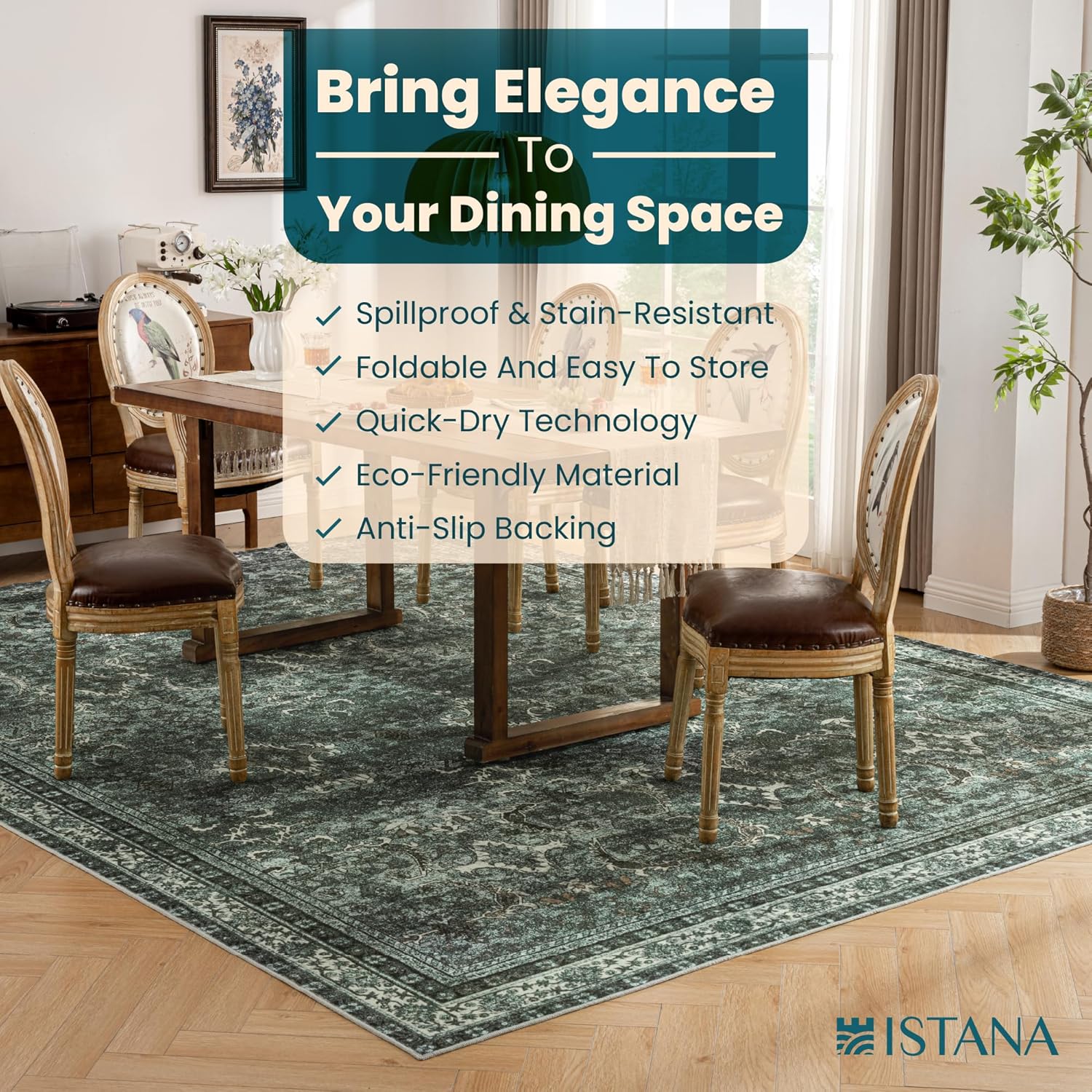 Istana 9x12 Area Rug - Dark Green 9 x 12 Area Rugs for Living Room - Foldable Rugs for Bedroom/Living Room Rug 9x12 - Stain Resistant Washable Rugs - Eco-Friendly Area Rugs - Image 6