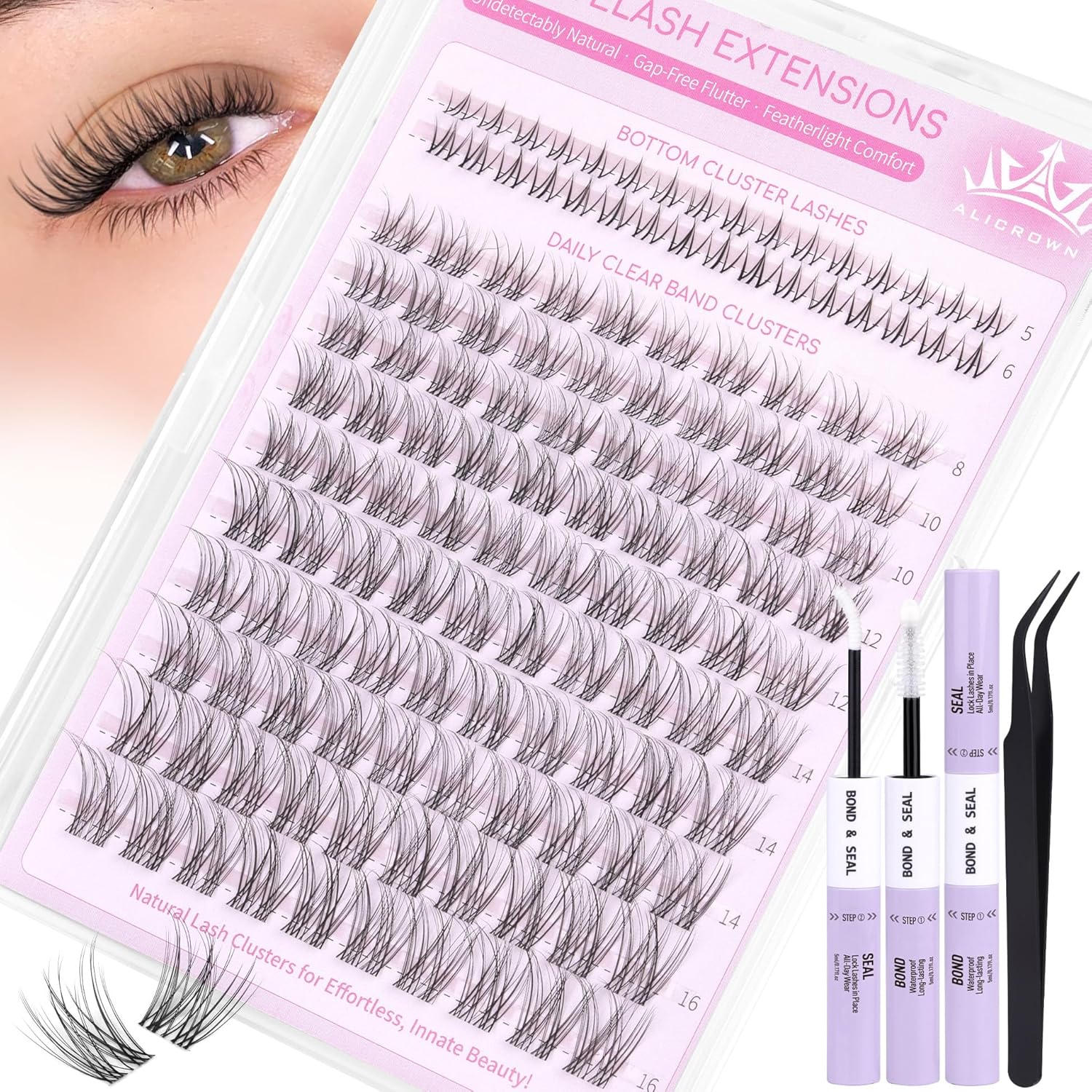 Natural Lash Clusters Kit Wispy Eyelash Clusters Kit with Bottom Eyelashes C Curly Lash Extension Kit with Invisible Band DIY Individual Lashes Kit with Lash Bond and Seal 132Pcs - Image 9