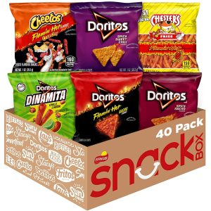 Frito-Lay Fiery Mix Variety Pack, Hot & Spicy Snacks Single Serve Bags, (Pack of 40), Flamin' Hot Cheetos, Doritos, Chester's Hot Fries