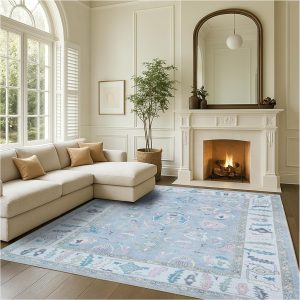 Fame Rugs Lavender Modern Oushak Rug 8x10, Vintage Turkish Colorful Oriental Washable Antique Inspired Large Area Rugs, Luxury Living Room Bedroom (386PBL, 7'5 x 9'9)