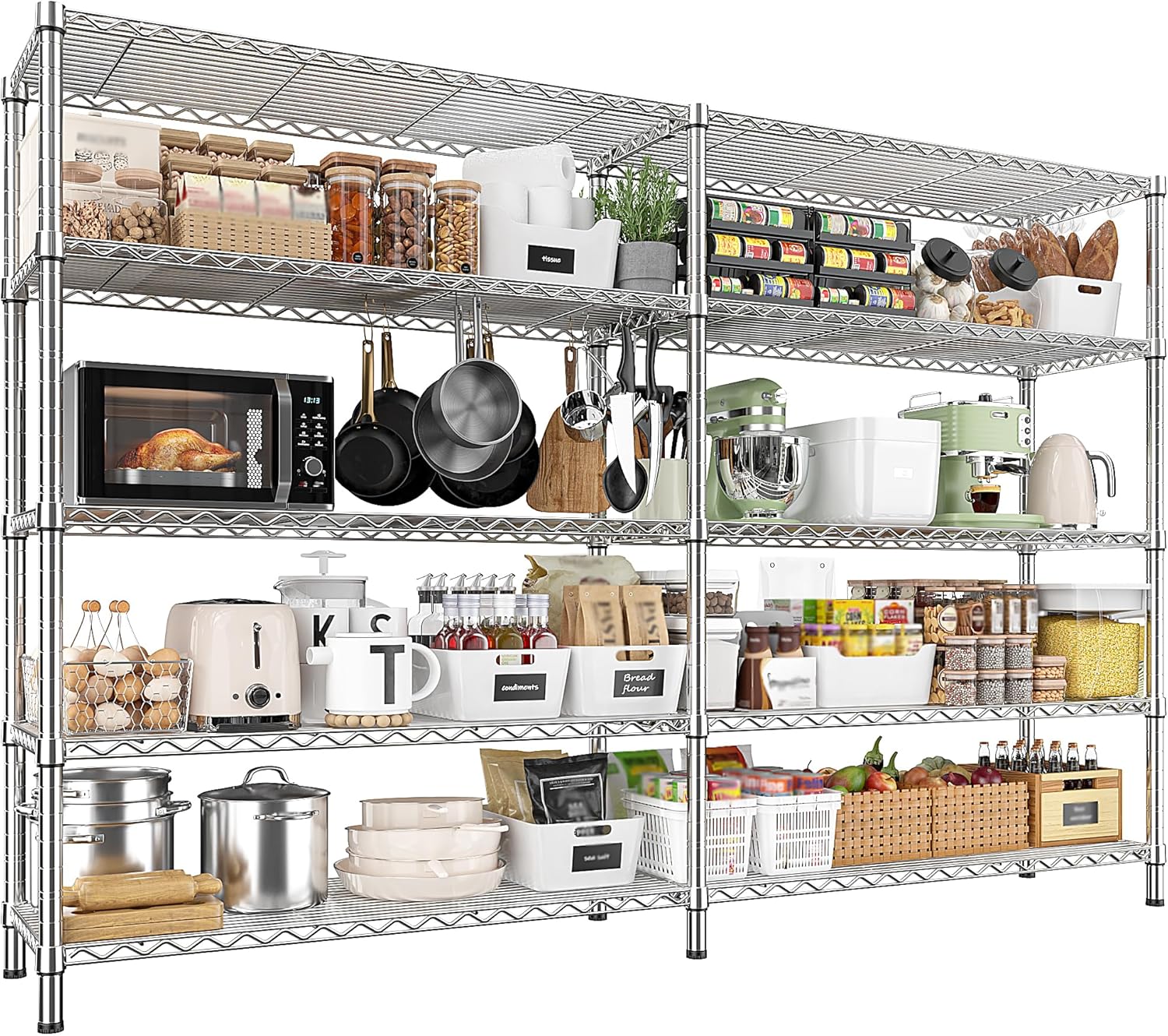 REIBII 70" W Wire Shelving Load 1500LBS, Metal Shelving 5-Tier Storage Shelves Metal Shelves for Storage Adjustable Shelving Rack for Pantry Kitchen Commercial School 70" W*15.8" D*72.4" H,Chrome - Image 8