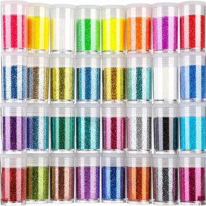 Teenitor Fine Glitter, 32 Jars, Each 8g GlitterAssorted Set for Color Arts and Craft , Eyeshadow, Makeup, Nail Art Pigment