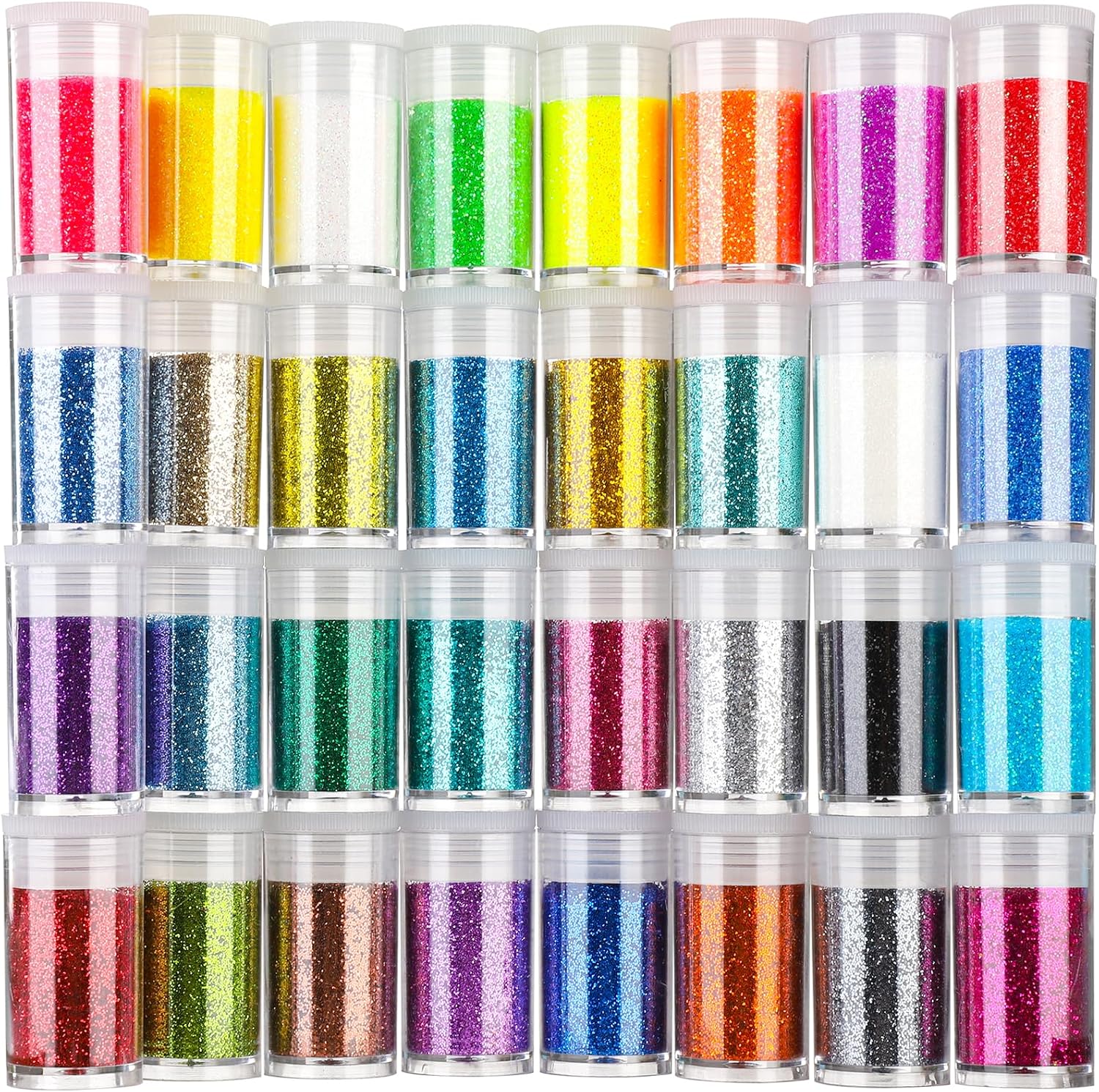 Teenitor Fine Glitter, 32 Jars, Each 8g GlitterAssorted Set for Color Arts and Craft , Eyeshadow, Makeup, Nail Art Pigment