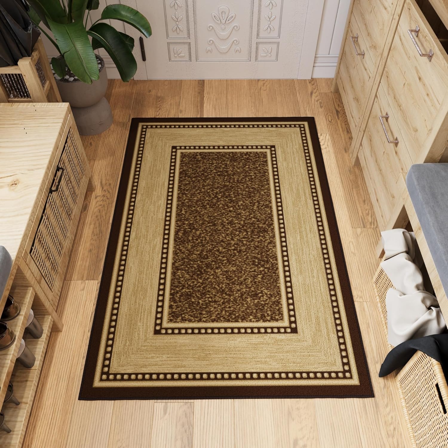 Ottomanson 3’3″ x 5′ Rugs for Living Room Border Area Rug for Bedroom – Non Slip Durable Large Floor Carpet for High Traffic Areas – Indoor Rug for Dining Room Kitchen Kids Playroom, Brown