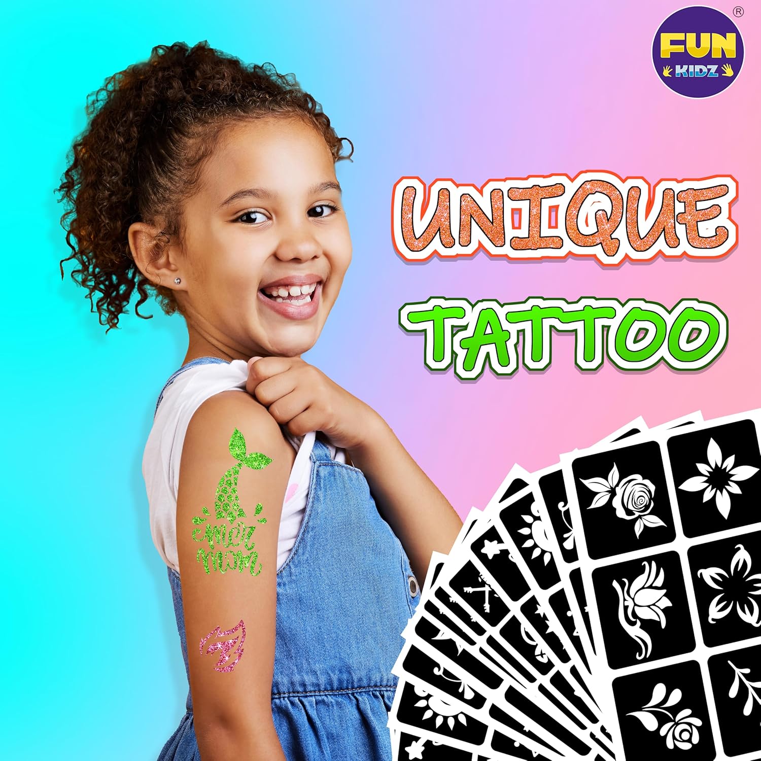 Tattoo Kit for Kids Ages 8-12, FunKidz 6 Double Tips Sparkle Brush Body Art Markers for Skin Plus Temporary Glitter Tattoo Kits With 106 Cute Tattoo Stencils Tattoo Glues Cool Presents for Tween Girls - Image 5