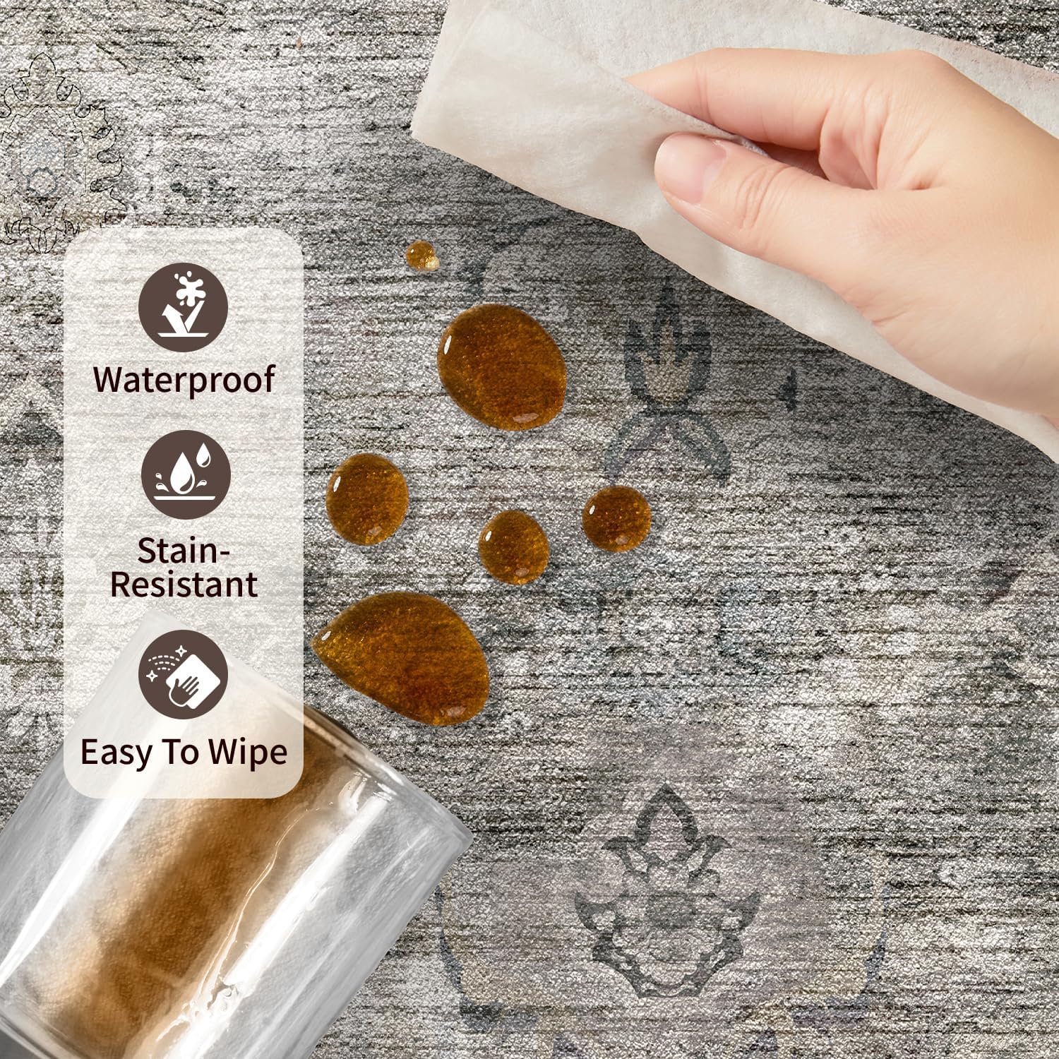 Area Rugs 5x7 for Living Room Bedroom, Grey Washable Rug, Vintage Retro Boho Rug, Non Slip & Low Pile Faux Wool Thin Carpet for Indoor Dining Room, Dorm and Kids Room(Taupe/Grey 5x7ft) - Image 8