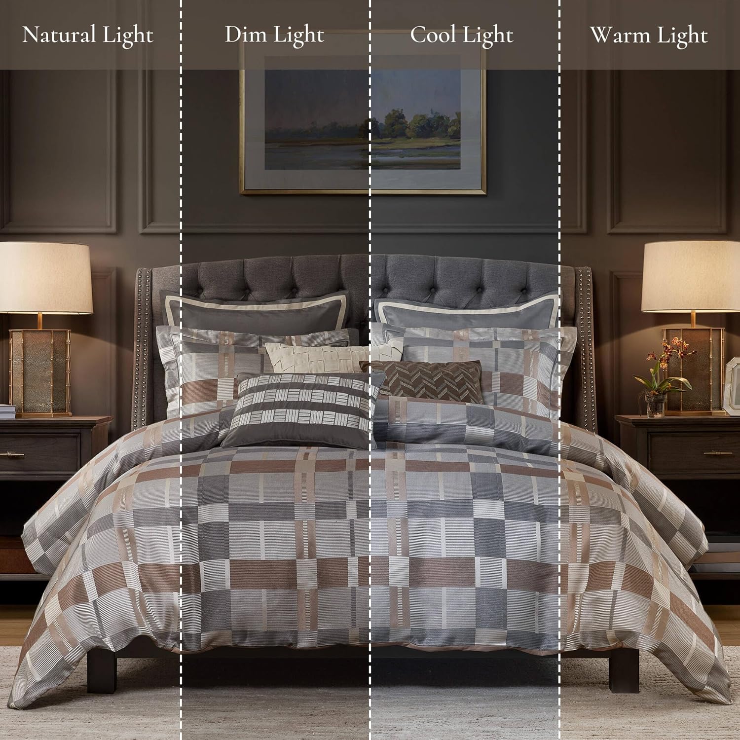 CHARMMA 9 PCS King Jacquard Oversized Duvet Style Comforter Set Taupe, Taupe, 96.00x110.00x1.50in - Image 3