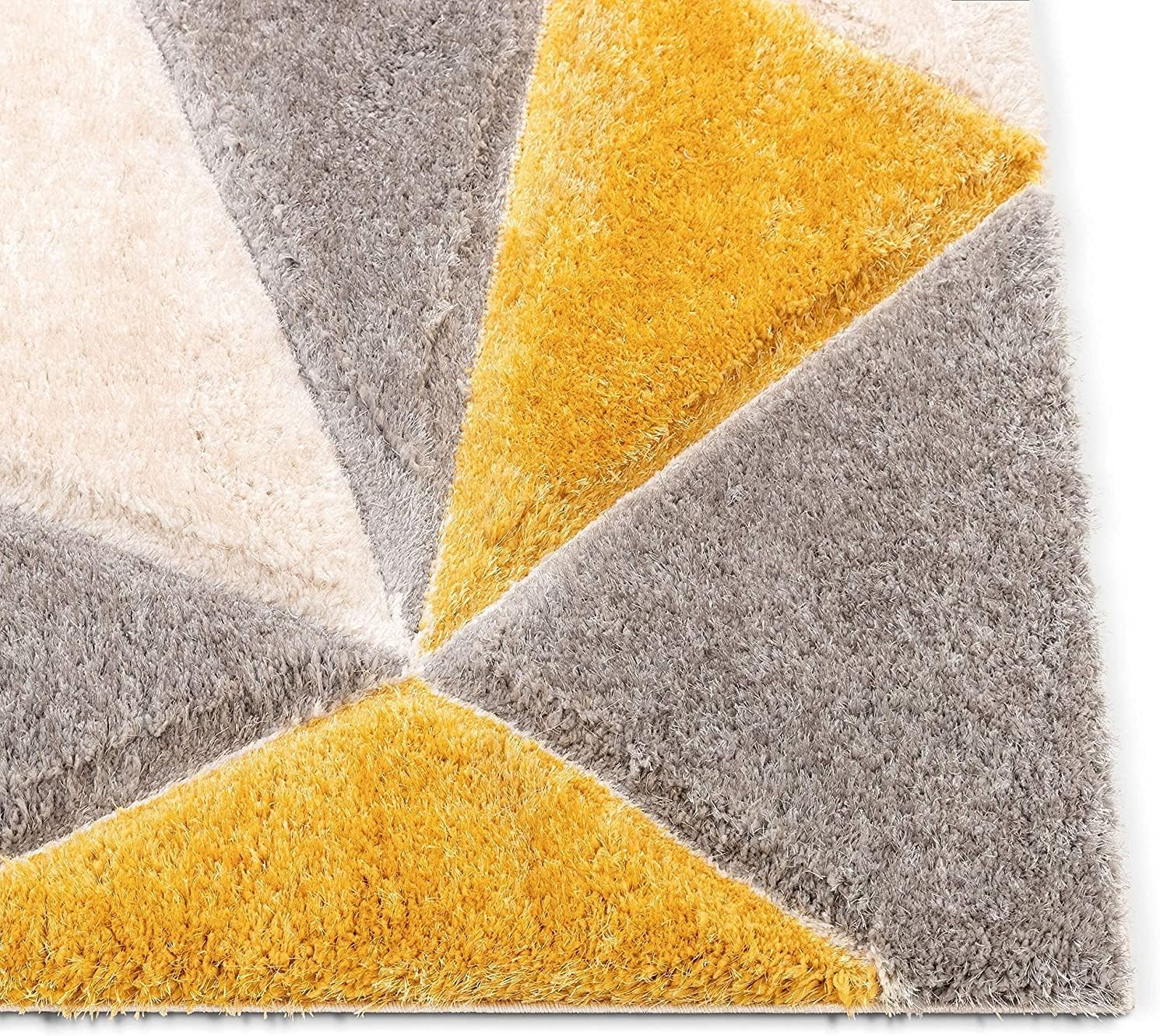 Geometric Modern Area Rug Soft Shaggy Carpet for Living Room, Bedroom, and Home Decor Yellow Gray Beige (Size 5x7 Feet) - Image 5