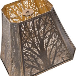 Metal Forests Lamp Shade,vintage Crafted rectangle lamp shade,decorative lamp shades,replacement buffet lamp shade,6.5" x 12"x 10" Inch lampshades for table lamp and floor lamps (Antique Bronze&Gold)