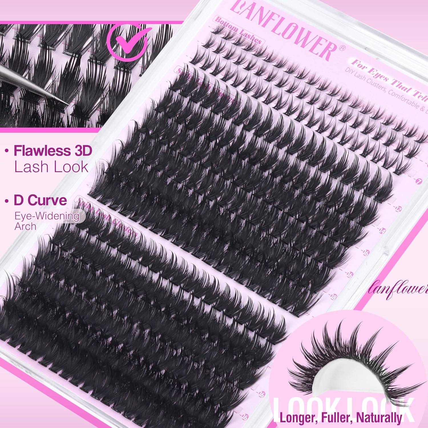 Spiky Lash Clusters Manga Eyelash Clusters D Curve Cluster Eyelash Extensions Wispy Cluster Lashes with Bottom Lashes 12-20mm Fairy Individual Lashes by Lanflower - Image 5