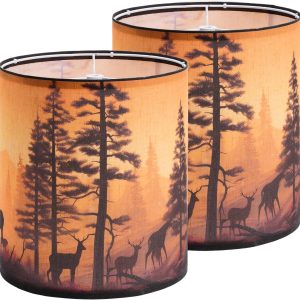 Deer Linen Tall Drum Lampshade set of 2, 9.8" Top x 9.8" Bottom x 11.8" High Lamp Shade, Lamp Shade Replacement for Table and Floor Lamps, Pendant Light, Handcrafted Lampshade, Easy Assembl