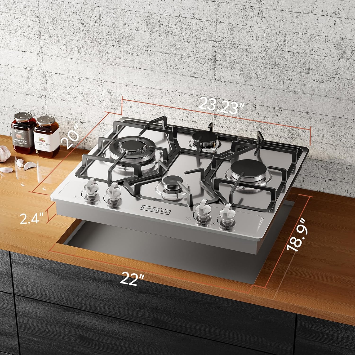 Empava 24" Gas Stove Cooktop 4 Italy Sabaf Sealed Burners NG/LPG Convertible in Stainless Steel, 24 Inch - Image 5