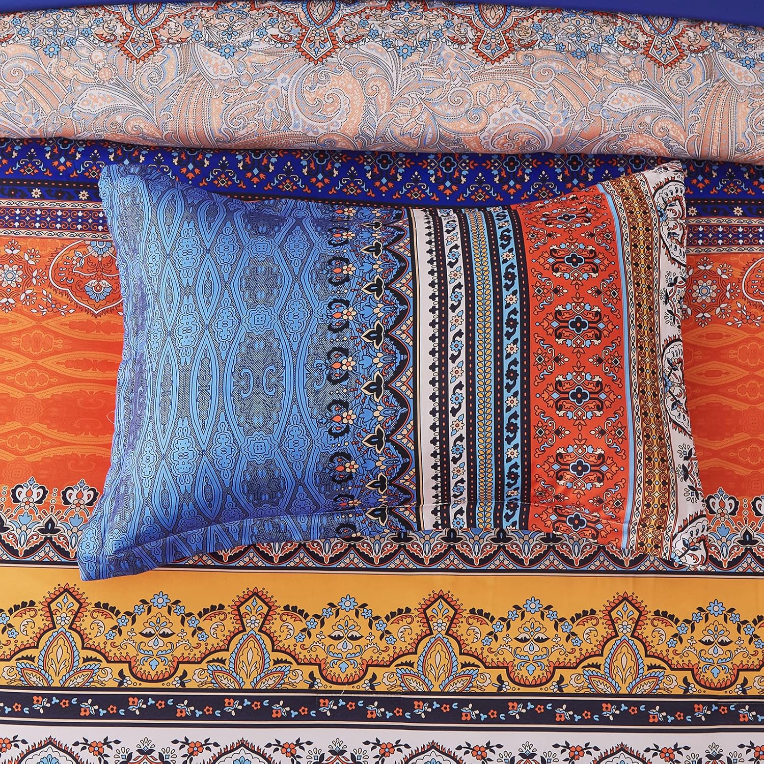 Cottolester Boho Comforter Set King Size 8 Piece Bed in a Bag Burnt Orange Paisley Fall Comforter and Sheet Set Bohemian Striped Bedding Set,Soft Microfiber Complete Bedding Set - Image 8