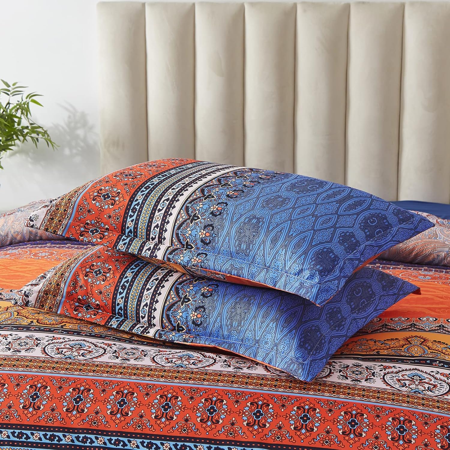 Cottolester Boho Comforter Set King Size 8 Piece Bed in a Bag Burnt Orange Paisley Fall Comforter and Sheet Set Bohemian Striped Bedding Set,Soft Microfiber Complete Bedding Set - Image 6