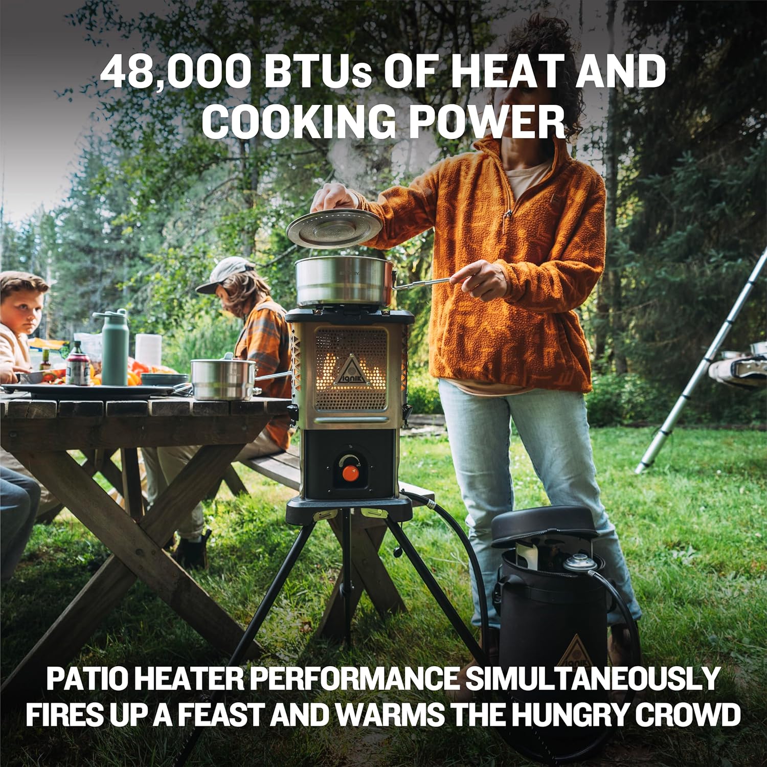 Ignik Skullet Deluxe 2-in-1 Heater Stove, Deluxe Cook Set w/Cast Iron Skillet & Adjustable Base - Image 4