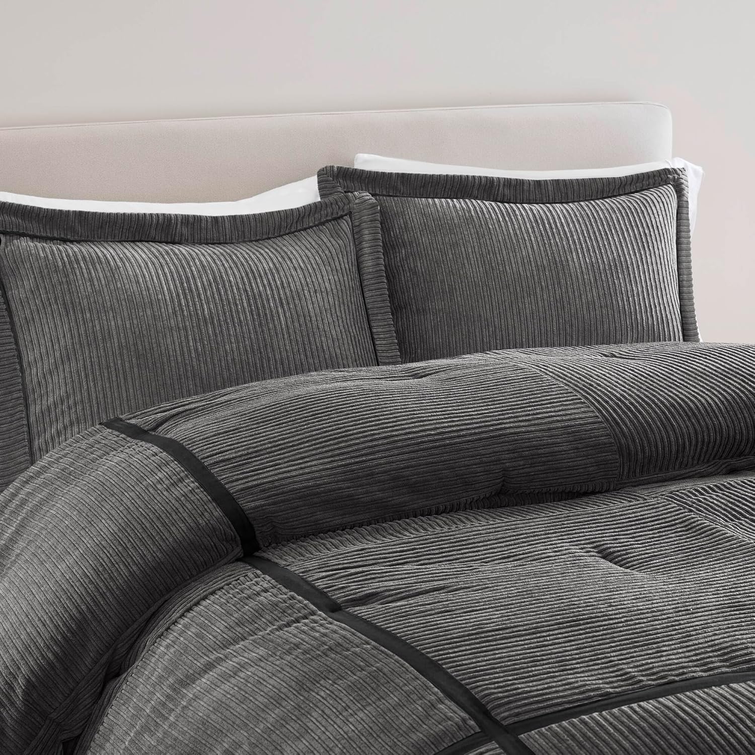 CHARMMA 7 Piece Micro Corduroy Comforter Set Grey Cal King, Grey, 104.00x92.00x1.50in - Image 8