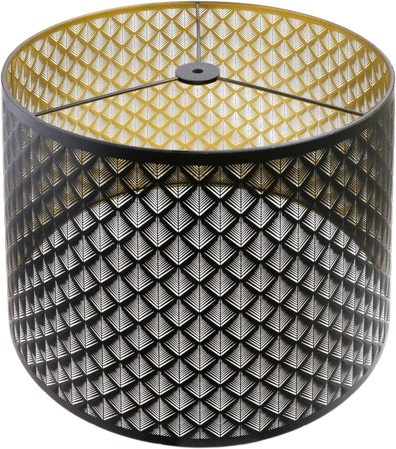 ALUCSET Drum Lampshade 14" Top x 16" Bottom x 11" High (Spider) Large Lamp Shade Replacement for Table Lamps and Floor Lamp Modern Lamp Shades, Black and Gold Lampshades with Etched Arrow Pattern